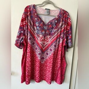 Catherines Plus Size Red,Blue & Multi Colored  Patterned Tunic Top. Size 2X